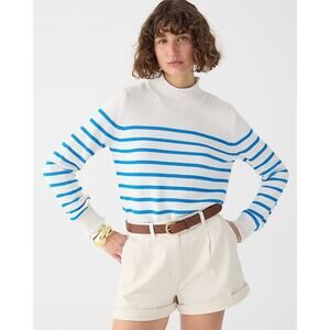 J. Crew Heritage Roll Neck Sweater Stripe Women's Small Blue White Preppy Chic